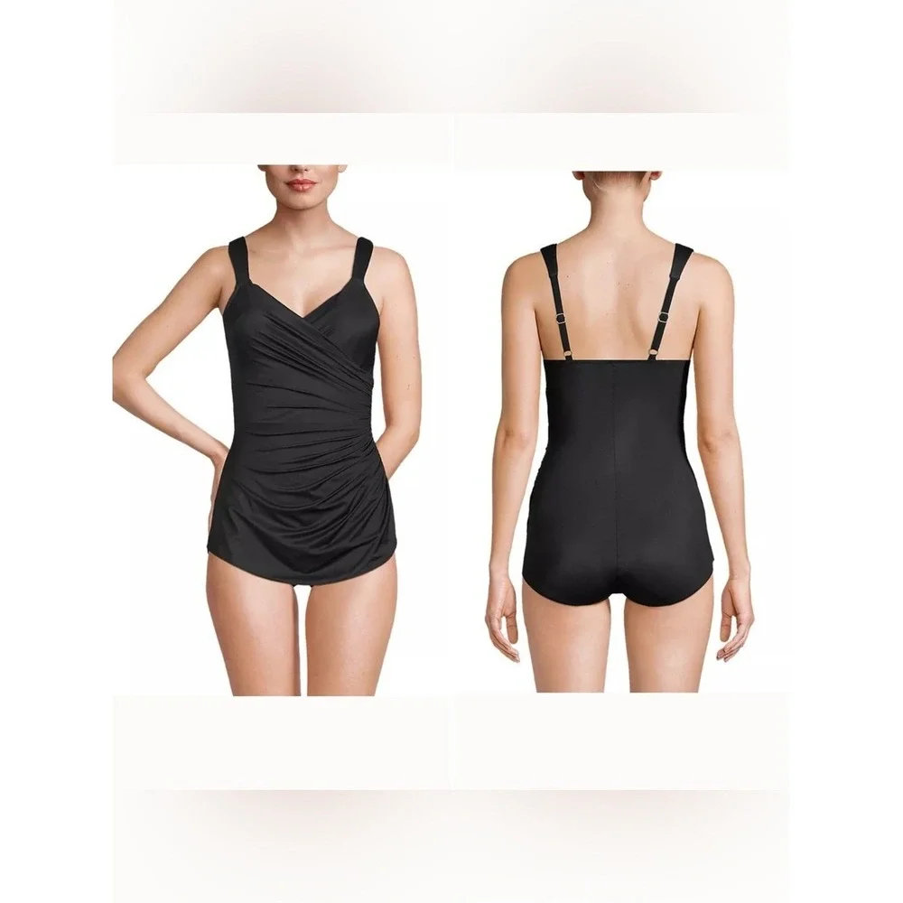 LANDS' END SlenderSuit One Piece Swimsuit 6P NEW Skirted Low Leg UPF Black Beach